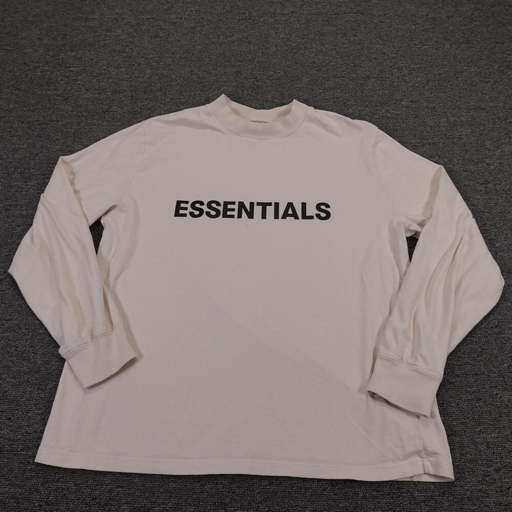 Fear Of God Essentials Shirt Mens Small White Long Sleeve Mock Neck Graphic Tee
